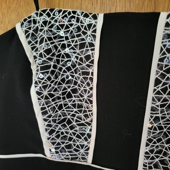 Max & Cleo Strapless Sequin Mini Dress Black and White Size 4 - Picture 3 of 5